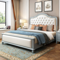 恒兴达 美式轻奢实木床后现代真床双人床1.8米主卧室家具1.5米高箱婚床(1.8*2m宝马灰+白皮 床+床垫+床头柜*2)