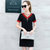 莉菲姿 裙子女夏装新款韩版蕾丝V领短袖中长款休闲短裙T恤连衣裙女潮(黑色红边 XL)