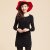 妮蕾迪 新款优雅镂空花修身长袖毛针织连衣裙M603(黑色)