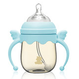 小白熊PPSU天使奶瓶 宽口径带手柄 婴儿防胀气吸管奶瓶防摔(经典款160ML蓝色 配L号奶嘴)