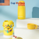 美国 cup mystery进口卡通双盖提绳玩偶熊男士女士儿童吸管保温杯(黑色宇宙 进口316不锈钢保温杯)