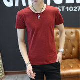 左岸男装 夏季新款圆领短袖T恤韩版修身青少年纯棉纯色半袖T恤衫潮(红色 M)