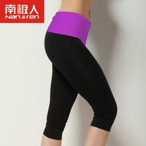 南极人女士高腰运动瑜伽裤弹力修身显瘦无痕打底七分休闲裤(紫色)