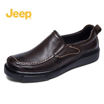 Jeep（吉普）休闲鞋男鞋春秋透气头层牛皮皮鞋男士一脚蹬真皮软底懒人 一脚蹬皮鞋(巧克力色 42)