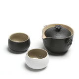 功夫茶具套装 陶瓷茶壶茶杯便携日式家用办公黑陶快客杯 一壶二杯(一壶两杯)