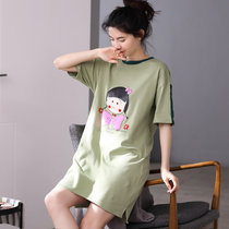 ZHF筑恒丰  纯棉 圆领短袖睡裙B-YJK8526(浅绿色 M)