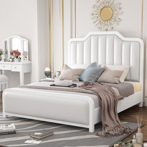 吉木多 小美式实木床 轻奢1.8米主卧欧式双人床现代简约白色软靠1.5m卧室婚床(1.5*2米象牙白 床+床垫+床头柜*2)