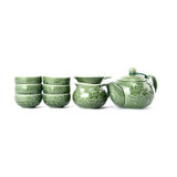 新绿釉浮雕龙9头茶具