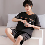 金莎拉睡衣男士夏季短袖短裤薄款可外穿透气家居服大码宽松套装(L P1007)