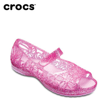 Crocs女童鞋卡骆驰女童凉鞋伊莎贝小童闪亮夏季平底凉鞋|202602(C6 22.5码14.5cm 活力粉)