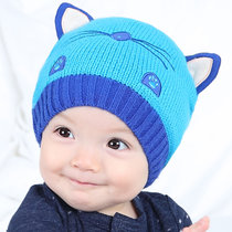 秋冬宝宝针织帽婴毛线帽儿男童女童小孩儿童帽子韩版0-3-6-12个月(天蓝色)