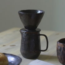 手冲咖啡壶套装日用咖啡过滤杯器具定制粗陶手工咖啡杯情侣水杯(黑色咖啡壶 默认版本)