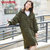 鸭鸭2018冬季新款女装韩版时尚外套连帽加厚羽绒服女长款B-57629(军绿 165)