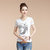 莉菲姿 2017韩版新款时尚印花镂空修身大码女装T恤短袖(白色 XXXL)