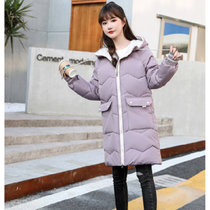 CINESSD 2020冬季新款韩版大码外套棉衣女中长款宽松棉服胖mm学生棉袄(紫罗兰 XL)