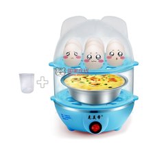 双层煮蛋器 蒸蛋器 多功能小型煮鸡蛋羹机自动断电迷你家用食品级不锈钢可蒸14个鸡蛋(煮蛋器蓝色标配)