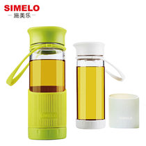 SIMELO首尔风情维利亚随享杯高硼硅耐热玻璃水杯凉水杯硅胶防烫便携杯(（绿色+灰色）套装)