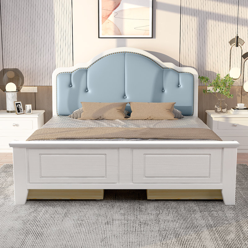 儿童床单人床双人床现代简约轻奢18米软包美式家具松木床头柜床头床尾