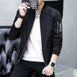 夹克男2017春季新款韩版男士外套开衫立领时尚薄款休闲男装(B8916黑色 M)