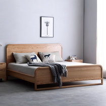 吉木多 北欧白橡木实木床现代简约软包卧室婚床1.8米1.5米主卧双人床经济型床(1.5*2米无软包 床+床垫+床头柜*2)