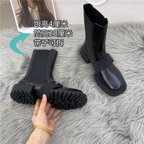 SUNTEK厚底黑色小众设计马丁靴女鞋子2021年新款英伦风网红韩国小短靴女(36 黑色单里9077-3)