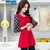 斯黛欧2015春季新款女装韩版修身长袖波点雪纺连衣裙1660   (红色 L)