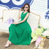 Mailljor 2014时尚女装夏季韩版大码纯色连衣裙V领中长款连衣裙3329(绿色 M)