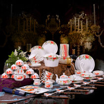 八友陶瓷餐具套装 景德镇陶瓷器 碗盘碗碟套装 陶瓷餐具套装(81头红色浪漫 其他)