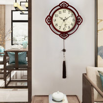 汉时（Hense）新中式客厅木质装饰挂钟中国风自动校时静音石英时钟HW702(大号-石英机芯)