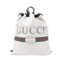 Gucci中性白色徽标抽绳皮革背包495477-0GCBT-8821白色 时尚百搭