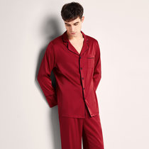 夏季冰丝睡衣女春秋长袖两件套装性感薄款韩版女士仿真丝绸家居服(XL-男（140斤-160斤） 红色（男款）)