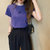 字母刺绣上衣2021夏季新款修身打底女装韩版短袖时尚T恤(皇冠紫色 2XL)