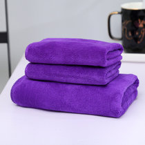 斜月三星【3条装】超细纤维毛巾干发巾GF紫色套装（1条毛巾+2条方巾） 快速吸水速干