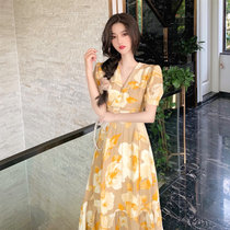 CaldiceKris （中国CK）碎花仙女显瘦长裙CK-F1906(黄色)