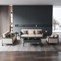 吉木多 现代轻奢科技布免洗布艺实木沙发意式转角沙发三人位组合客厅家具(墨绿色+米白色 1+1+3+茶几+圆几)