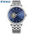 罗西尼(ROSSINI)手表钟表雅尊商务系列时尚腕表镂空表盘儒雅自动机械表男士手表918725(蓝色钢带)