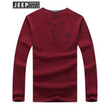 JEEP吉普男士长袖T恤舒适高纯度棉质运动打底衫纯色圆领长袖t恤户外运动套头衫(BJ108红色 M)
