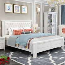 恒兴达 橡胶木实木床 美式实木床1.8米双人气压高箱床婚床1.5m单人床卧室家具(1.8*2米象牙白+白皮 床+床垫+床头柜*2)