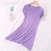 SUNTEK莫代尔棉大码宽松长睡裙女夏季款弹力2022年打底裙外穿睡衣家居服(浅紫色)