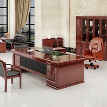 办公家具油漆实木贴皮办公桌椅组合YY-L0014(酒红色 2.4米桌 西皮椅 6门柜)