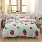 格莉安GELIAN 北欧风时尚柔软芦荟棉四件套 印花双人床品套件1.5/1.8米床被套床单三件套(大草莓绿)