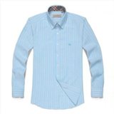 帛利（Baneberry）休闲撞色领条纹长袖衬衫1006929 蓝条 40