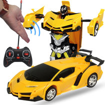 遥控变形车充电遥控车感应变身金刚机器人电动遥控汽车儿童玩具车(黄色 电池版)