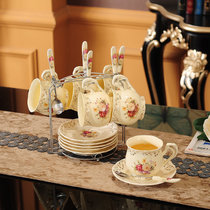 欧式陶瓷咖啡杯子高档精致杯具套装英式下午花茶家用小奢华优雅。(浪漫花海6杯6碟6勺(带杯架)-E67 默认版本)