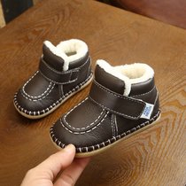 冬季真皮男女宝宝棉鞋0-1-3岁加绒学步鞋保暖婴儿雪地靴软底棉鞋(棕色棉鞋 19码鞋子内长14.5cm)