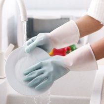 洗碗手套女耐用加厚防水手套耐磨厨房清洁洗衣用不烂橡胶手套乳胶(仙女蓝5双 L码（大号）)