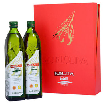 【真快乐自营】西班牙进口 品利MUELOLIVA 特级初榨橄榄油750ml*2礼盒  进口粮油