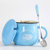 早餐杯大容量燕麦片马克杯陶瓷家用水杯带勺大肚杯子可爱(天蓝色大号早餐杯-配瓷盖专属勺(图案)