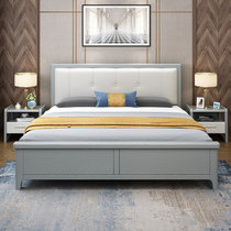 吉木多 实木床1.8米双人床现代简约欧美式床主卧1.5m单人高箱储物软包床(1.8*2米宝马灰 单床)