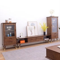 吉木多 北欧简约实木电视柜茶几组合北欧小户型电视柜简约客厅(胡桃色 低边柜)